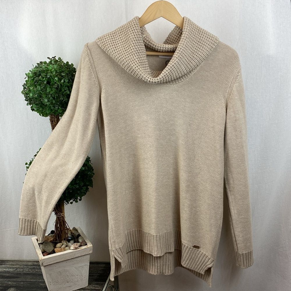 Calvin Klein Tan Knit Long Sleeve Cowl Neck Sweater NEW L - Picture 2 of 5